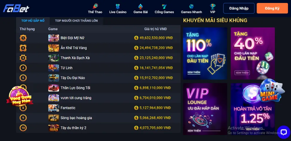 Khuyến mãi thể thao, casino, nổ hũ ev888